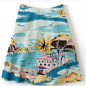 BODEN Nancy RIVIERA Blue Print A Line Cotton SKIRT SIze US 10 UK 14 Knee Length